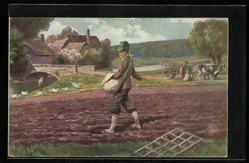 Künstler-AK Bauer säet auf dem Feld aus