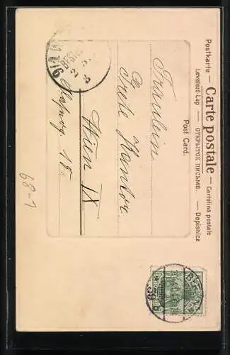 Künstler-AK Mann kniet vor seiner Angebeteten, Fächer