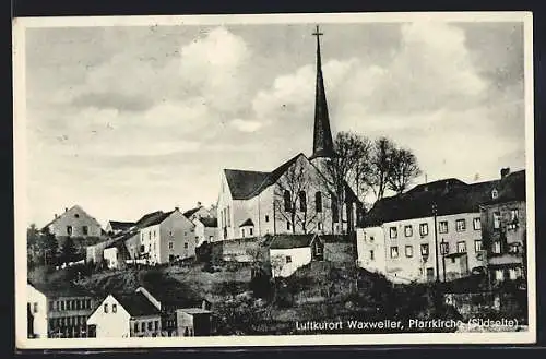 AK Waxweiler /Kr. Prüm, Teilansicht mit Pfarrkirche, Südseite