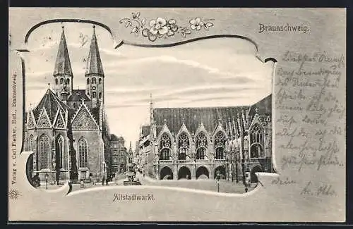 AK Braunschweig, Altstadtmarkt mit Kirche
