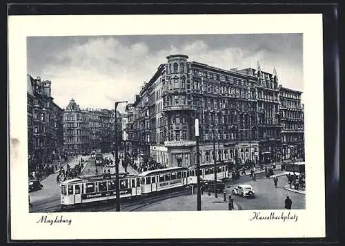 AK Magdeburg, Hasselbachplatz mit Strassenbahnen