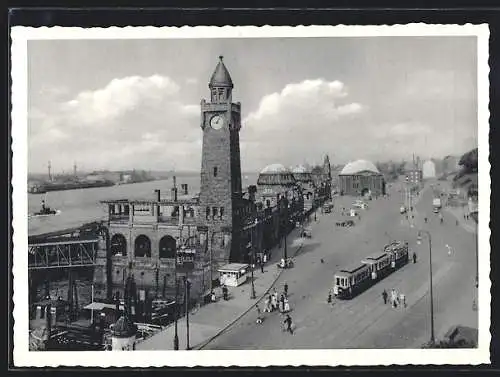 AK Hamburg, Landungsbrücken mit Strassenbahn