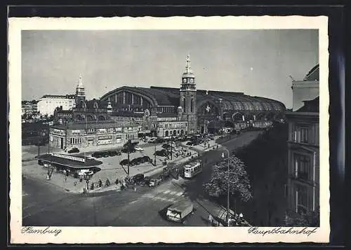 AK Hamburg, Hauptbahnhof mit  und Strassenbahn