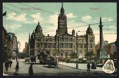 AK Glasgow, Municipal Building, Strassenbahn