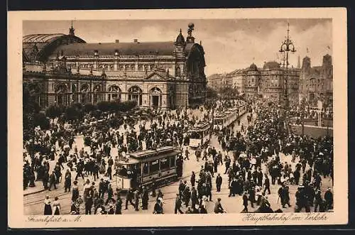 AK Frankfurt a. M., Hauptbahnhof im Verkehr, Strassenbahnen