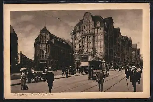 AK Hamburg, Mönkebergstrasse, Strassenbahn