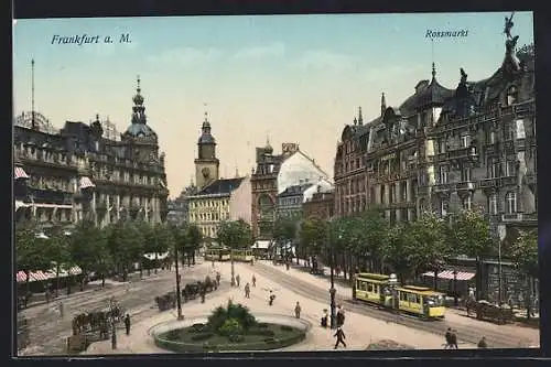 AK Frankfurt a. M., Rossmarkt mit Strassenbahn aus der Vogelschau