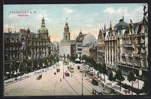 AK Frankfurt /Main, Rossmarkt mit Neubauten und Strassenbahn