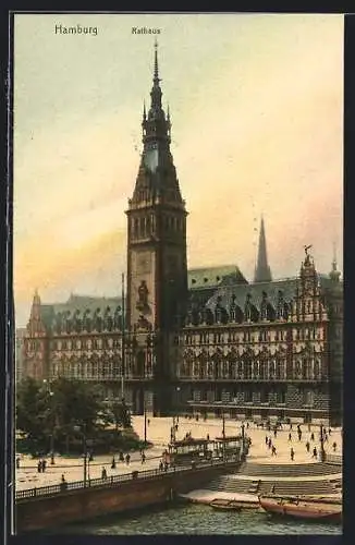 AK Hamburg, Rathaus und Strassenbahn