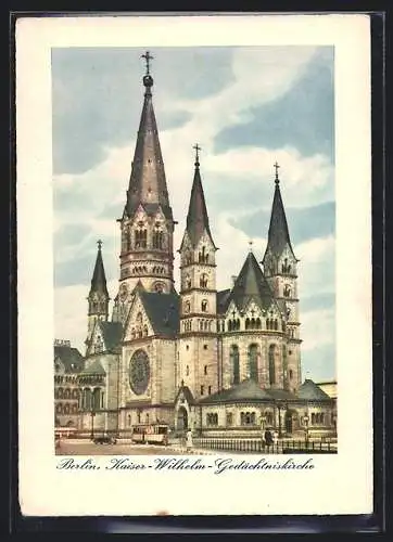 AK Berlin, Kaiser-Wilhelm-Gedächtniskirche mit Strassenbahn