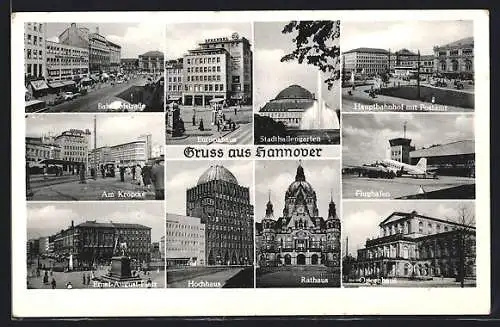 AK Hannover, Bahnhofstrasse, Hauptbahnhof mit Post, Am Kröpcke, Hochhaus
