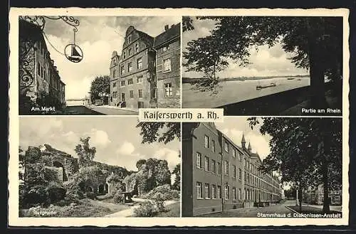 AK Kaiserswerth a. Rh., Diakonissenanstalt-Stammhaus, Marktpartie, Burgruine