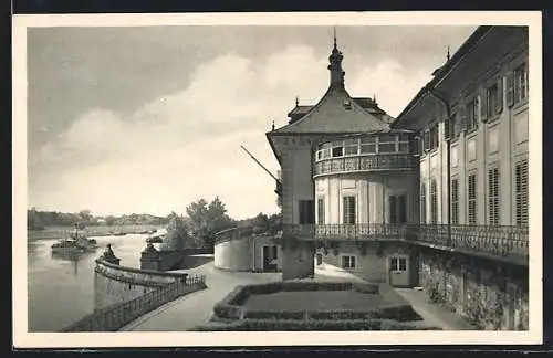 AK Dresden-Pillnitz, Lustschloss, Wasserpalais von der Elbseite