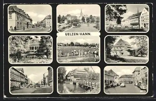 AK Uelzen /Hann., Brücke, Freibad, Ortspartien