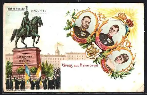 Lithographie Hannover, Prinz Georg Wilhelm, Ernst August Herzog von Cumberland, Thyra, Herzogin von Cumberland