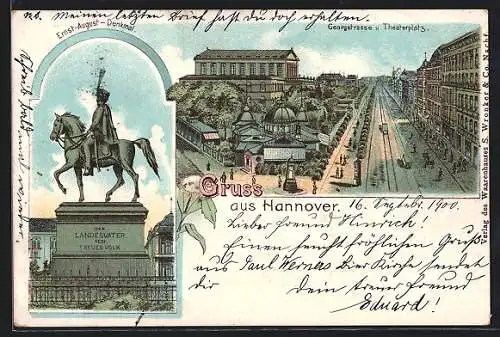 Lithographie Hannover, Georgstrasse und Theaterplatz