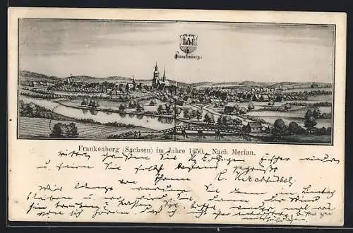 Künstler-AK Frankenberg /Sachsen, Alte Ortsansicht nach Merian von 1650
