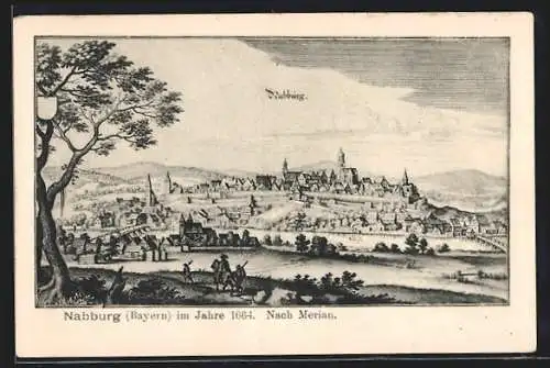 Künstler-AK Nabburg /Bayern, Alte Ortsansicht nach Merian von 1664