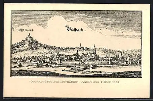 Künstler-AK Oberviechtach, Teilansicht mit Schloss Murach und Obermurach nach Merian 1644