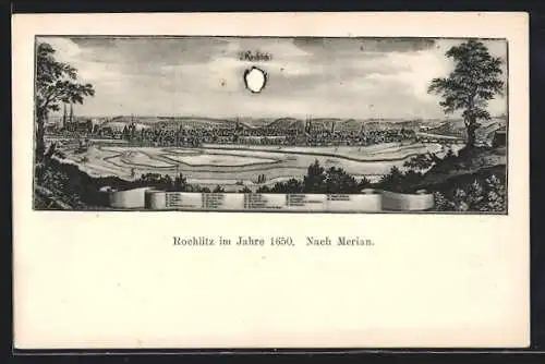 Künstler-AK Rochlitz, Alte Ortsansicht nach Merian von 1650