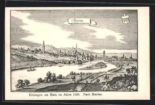 Künstler-AK Kitzingen am Main, Alte Ortsansicht nach Merian von 1650