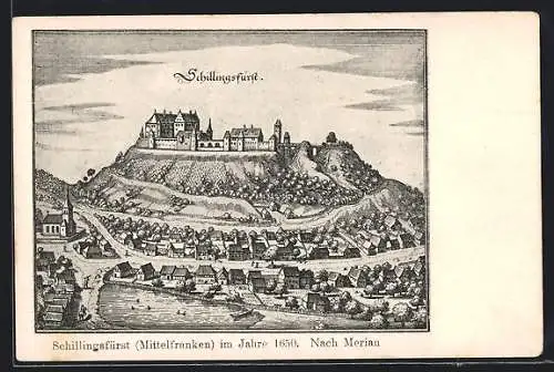 Künstler-AK Schillingsfürst /Mittelfranken, Alte Ortsansicht nach Merian von 1650