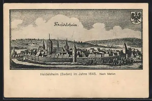 Künstler-AK Heidelsheim /Baden, Alte Ortsansicht nach Merian von 1645