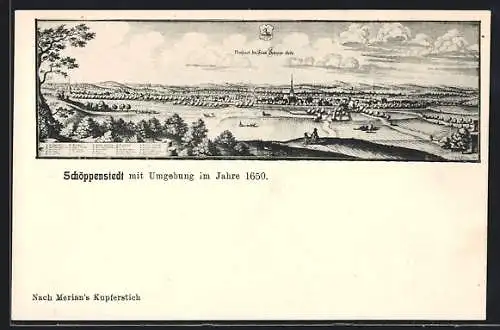 Künstler-AK Schöppenstedt, Alte Ortsansicht nach Merian von 1650