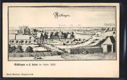 Künstler-AK Ricklingen a. d. Leine, Alte Ortsansicht nach Merian von 1650