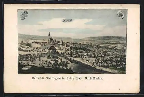 Künstler-AK Buttstädt /Thüringen, Alte Ortsansicht nach Merian von 1650