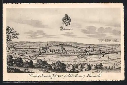 Künstler-AK Duderstadt, Alte Ortsansicht nach Merian von 1650