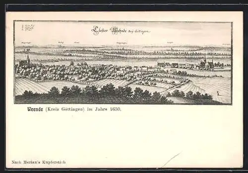 Künstler-AK Weende /Krs. Göttingen, Alte Ortsansicht nach Merian von 1650