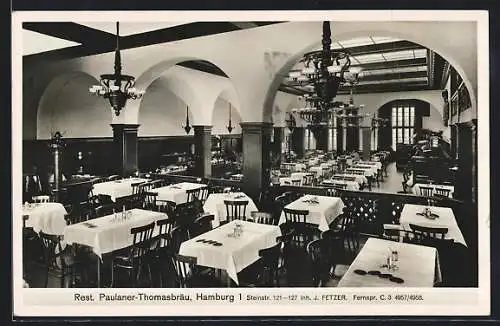 AK Hamburg-St.Georg, Restaurant Paulaner-Thomasbräu, Steinstrasse 121-127, Innenansicht