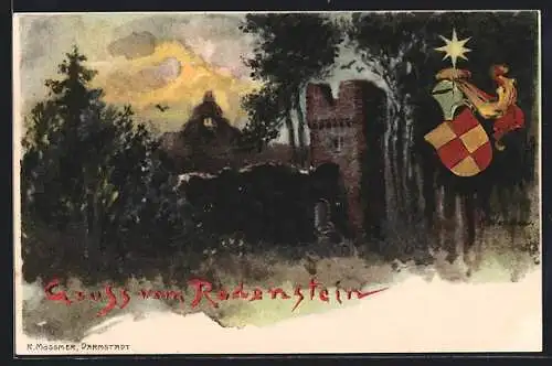 Künstler-AK Fränkisch-Crumbach, Ruine Rodenstein mit Wappen