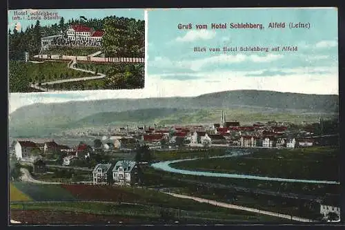 AK Alfeld /Leine, Hotel Schlehberg, Blick vom Hotel auf den Ort