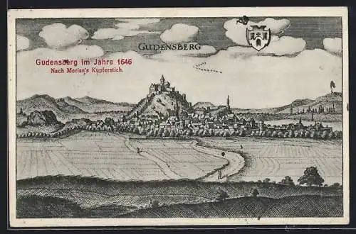 Künstler-AK Gudensberg, Ortsansicht im Jahre 1646, Nach Merian`s Kupferstich