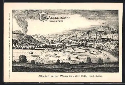 Künstler-AK Allendorf an der Werra, Ortsansicht nach Merian von 1646