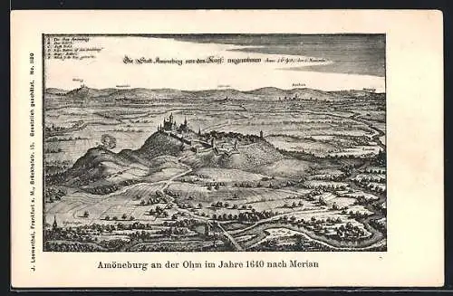 Künstler-AK Amöneburg an der Ohm, Ortsansicht nach Merian von 1640