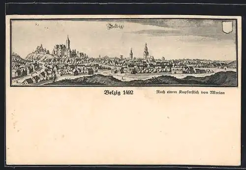 Künstler-AK Belzig, Ortsansicht nach Merian von 1492