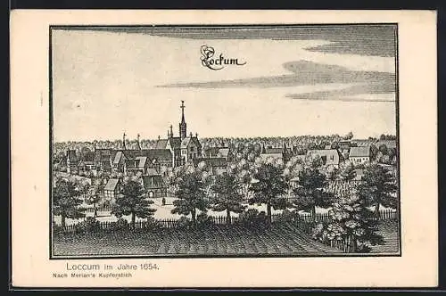 Künstler-AK Loccum, Ortsansicht nach Merian von 1654