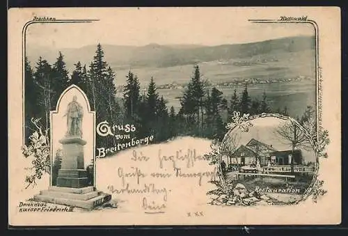 AK Hainewalde, Gasthaus Restaurant am Breitenberge, Denkmal Kaiser Friedrich III.