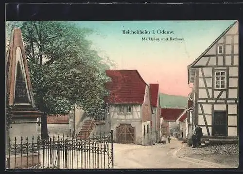 AK Reichelsheim i. Odenw., Blick auf Marktplatz und Rathaus