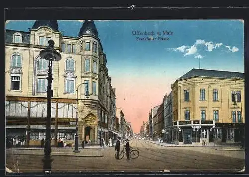 AK Offenbach /Main, Blick in die Frankfurter Strasse, Bank und Strumpfladen