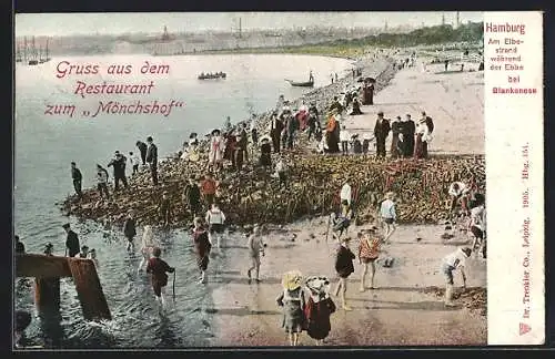 AK Hamburg-Altona, Am Elbestrand während der Ebbe