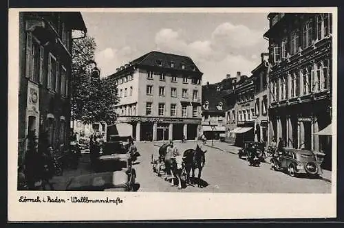 AK Lörrach /Baden, Wallbrunnstrasse mit Cafe und Apotheke