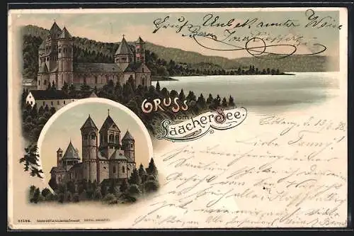 Lithographie Glees, Burg am Laacher See