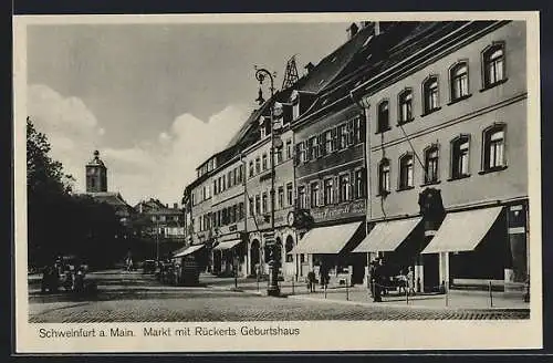 AK Schweinfurt a. M., Markt mit Rückerts Geburtshaus