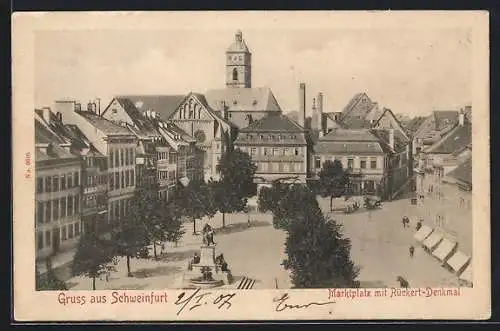 AK Schweinfurt, das Rückert-Denkmal auf dem Marktplatz