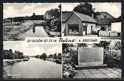 AK Thune / Braunschweig, Schunter, Geschäftshaus Kelbe, Ehrenmal