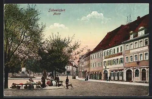 AK Schweinfurt a. M., Markt mit Adler-Apotheke